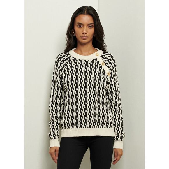 DEREK LAM 10 Crosby Sawyer Black Ivory Long Sleeves Gold Button Sweater Size XXL - Picture 3 of 12